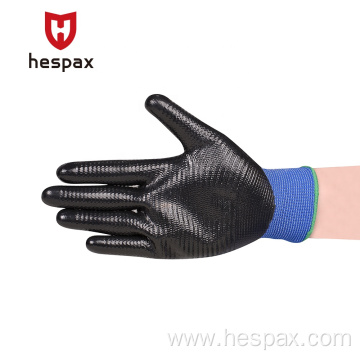 Hespax Blue Nylon Seamless Mechanic Nitrile Anti-oil Gloves